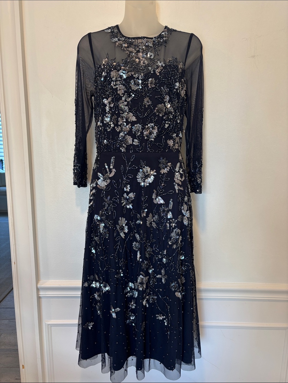 Adrianna Pappell Sheer Beaded Sequin Elegant Evening Party Dress Size 8 NWT - Picture 4 of 13